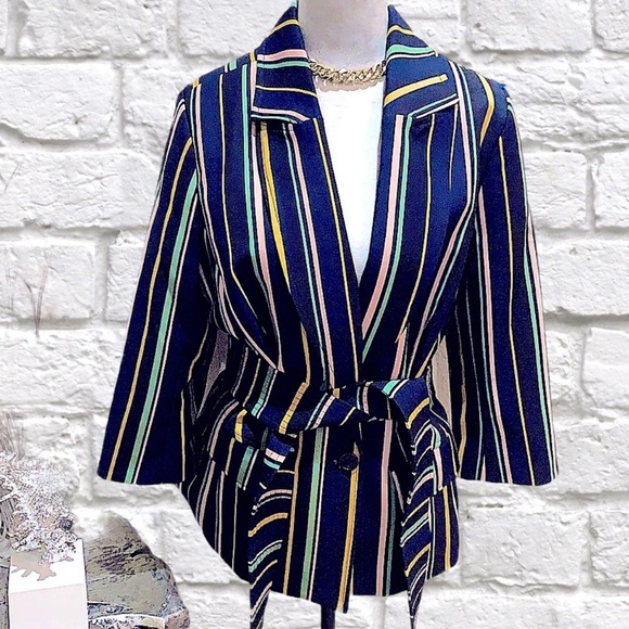 ELOQUII Striped tie waist blazer Jacket - Picture 5 of 10